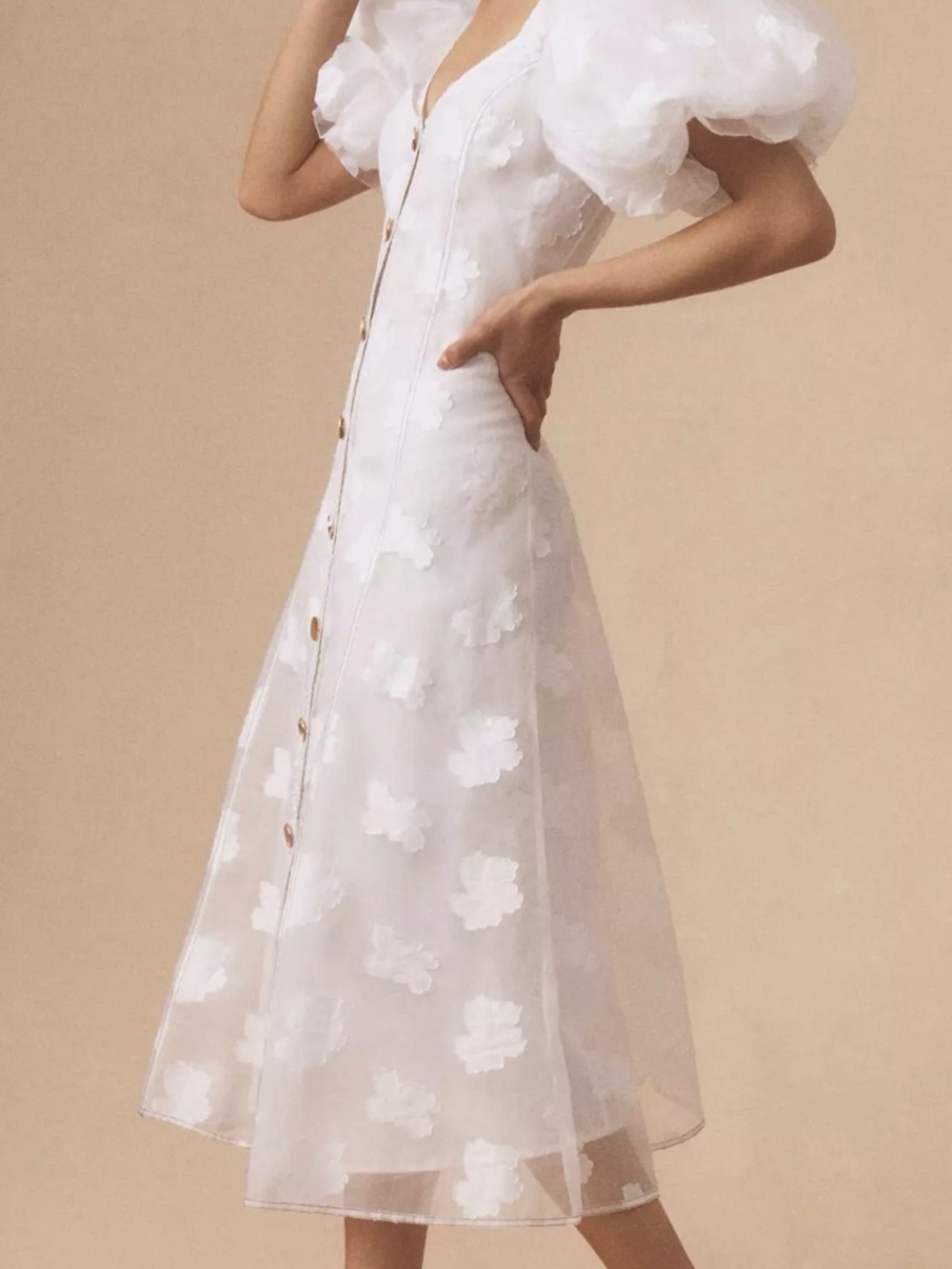 NWT Anthropologie Let Me Be Puff-Sleeve Sheer Midi Dress-White, Size XXS - Picture 3 of 10